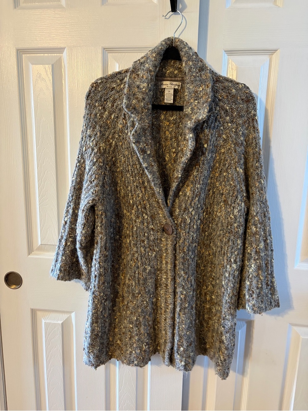 Marisa Christina Heathered Gray & Brown Textured Knit 1 Button Sweater Size 2X